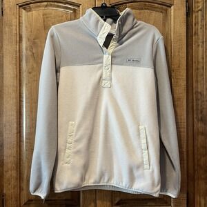 Columbia Snap Foster Creek Pullover Jacket Women's Medium Gray Cream Fleece‎